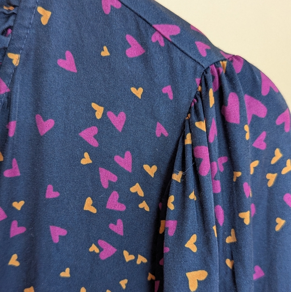 Hale Bob Blue Purple Silk Blend Blouse Hearts Long Sleeve Buttons Medium (Large) - Picture 11 of 16